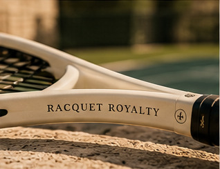 Ivory Racquet Royalty racquet resting on warm stone